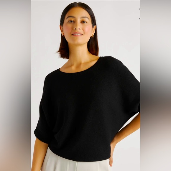 Quince Sweaters - QUINCE NWOT Cotton Cashmere Link Stitch Dolman Sweater Black Size Small Gorgeous